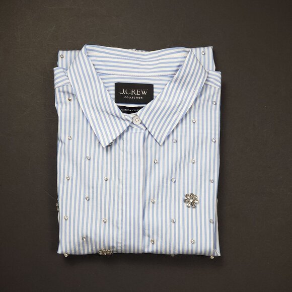 J.Crew Collection Garçon Embellished Shirt in Blue Pinstripe Women's - Pick Size - Picture 16 of 16